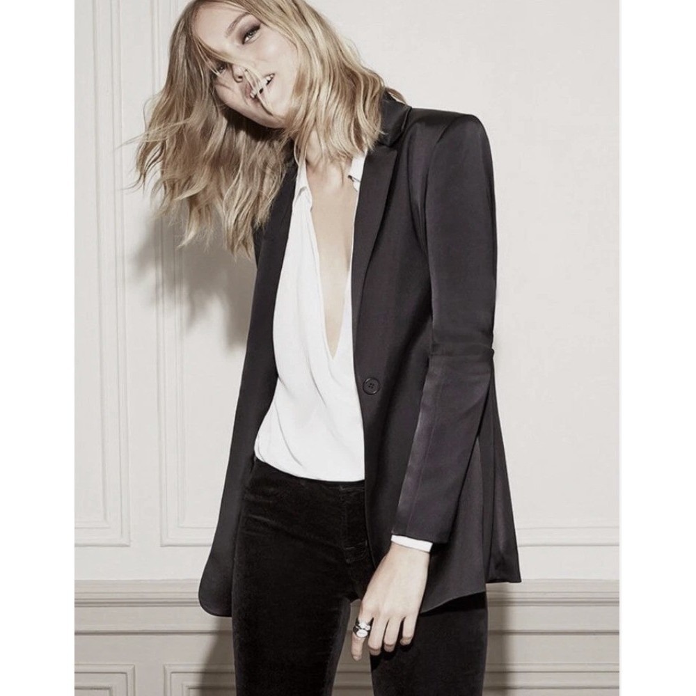 Theory Womens Black Wool Blend Single Button Tailored Blazer Jacket Size 2 USA